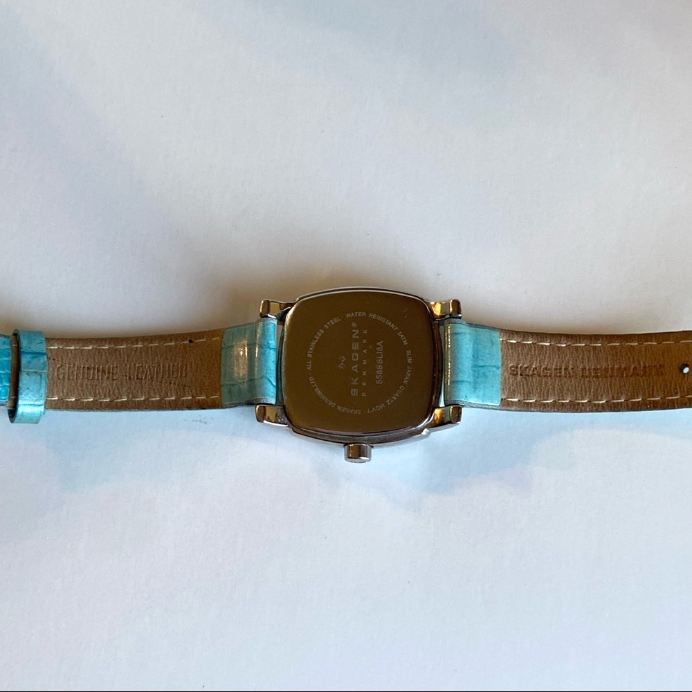 Skagen Mother of Pearl & Crystal Watch with Turquoise Crocodile Band - Picture 9 of 11